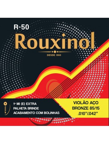 Encordado para Guitarra Acústica Rouxinol R50 010-042 Bronze 85/15 – Doble 1ra + Púa – Importado