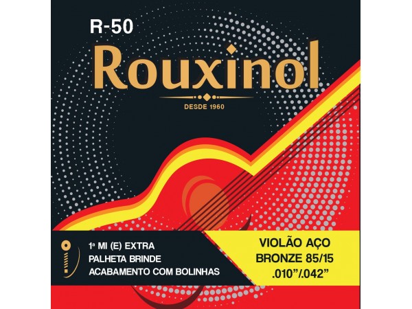 Encordado para Guitarra Acústica Rouxinol R50 010-042 Bronze 85/15 – Doble 1ra + Púa – Importado