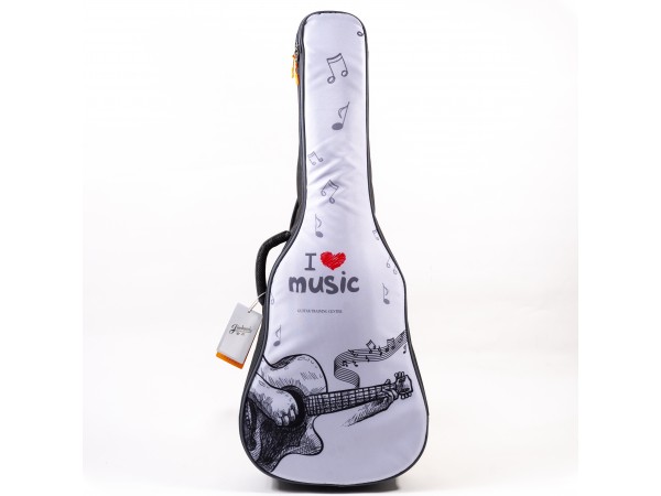 Funda para Clasica, de polyester acolchada, estampada I LOVE MUSIC,15mm, B-1923C.