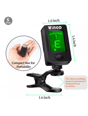 Afinador Clip Wingo T-600 Cromático para Guitarra, Bajo, Violín y Ukelele con Rotación 360° – Importado
